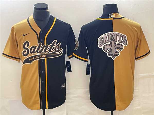 Men's New Orleans Saints Black Gold Split Team Big Logo Cool Base Stitched Baseball Jersey,We sell and wholesale Men's New Orleans Saints Black Gold Split Team Big Logo Cool Base Stitched Baseball Jersey on line form chian!